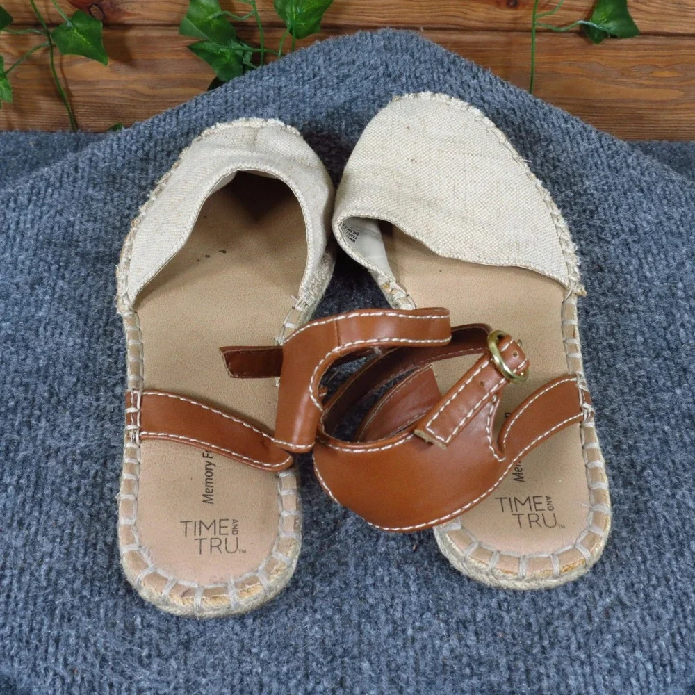 Time and Tru Ankle Strap Women Espadrille Sandal Size 8 Summer Beige Canvas